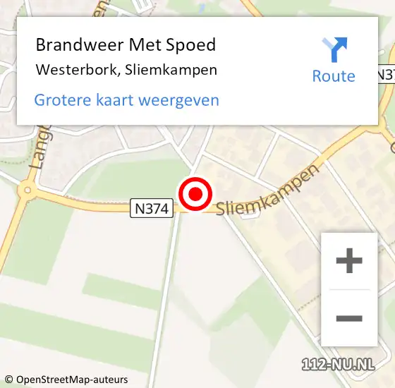 Locatie op kaart van de 112 melding: Brandweer Met Spoed Naar Westerbork, Sliemkampen op 18 januari 2015 10:23