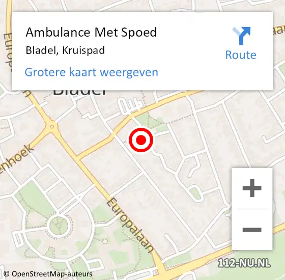 Locatie op kaart van de 112 melding: Ambulance Met Spoed Naar Bladel, Kruispad op 18 januari 2015 10:29