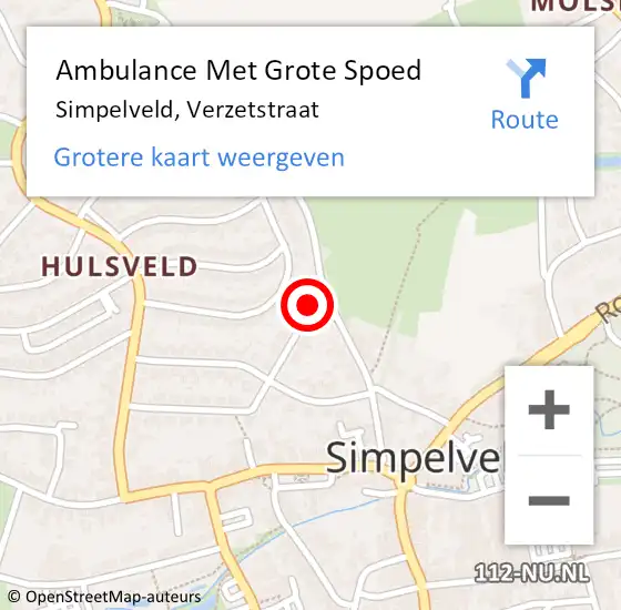 Locatie op kaart van de 112 melding: Ambulance Met Grote Spoed Naar Simpelveld, Verzetstraat op 28 oktober 2013 07:46