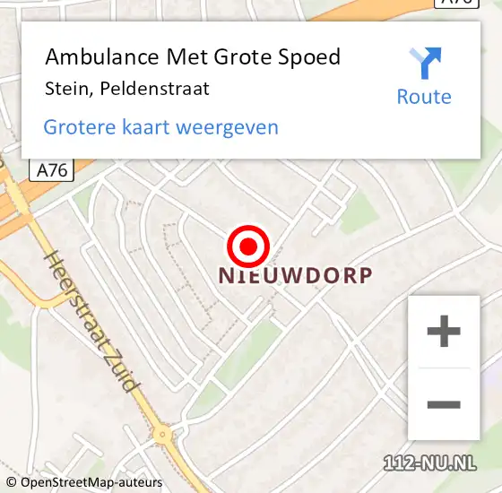 Locatie op kaart van de 112 melding: Ambulance Met Grote Spoed Naar Stein, Peldenstraat op 18 januari 2015 11:45