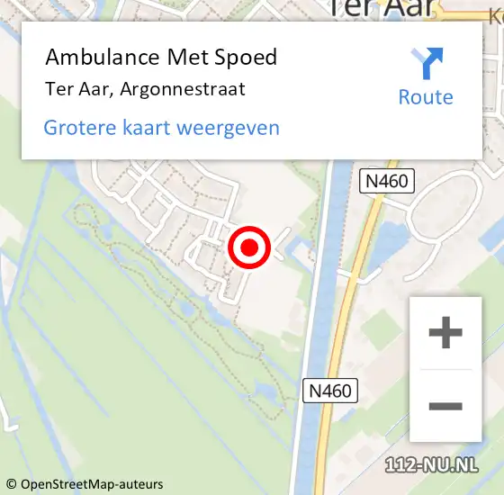 Locatie op kaart van de 112 melding: Ambulance Met Spoed Naar Ter Aar, Argonnestraat op 18 januari 2015 12:20