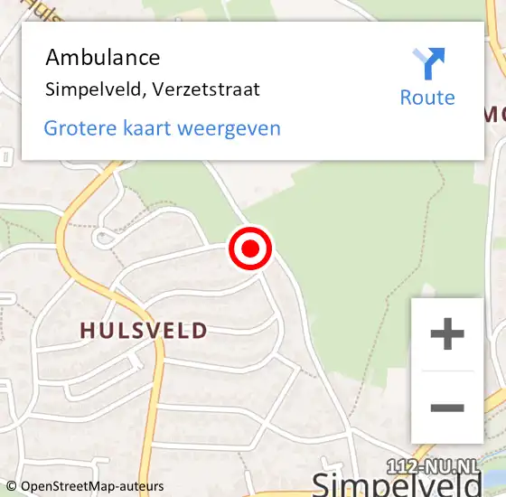 Locatie op kaart van de 112 melding: Ambulance Simpelveld, Verzetstraat op 18 januari 2015 12:44