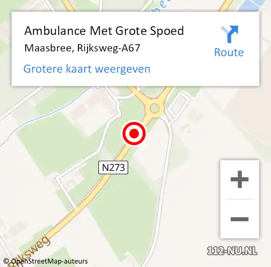 Locatie op kaart van de 112 melding: Ambulance Met Grote Spoed Naar Maasbree, Rijksweg-A67 op 18 januari 2015 12:45