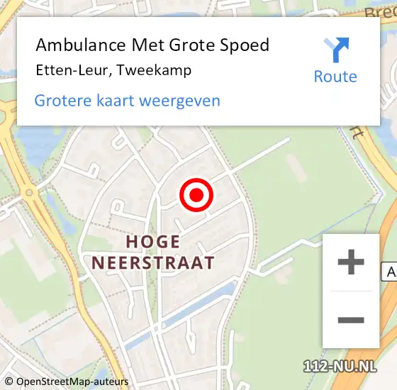 Locatie op kaart van de 112 melding: Ambulance Met Grote Spoed Naar Etten-Leur, Tweekamp op 28 oktober 2013 07:53