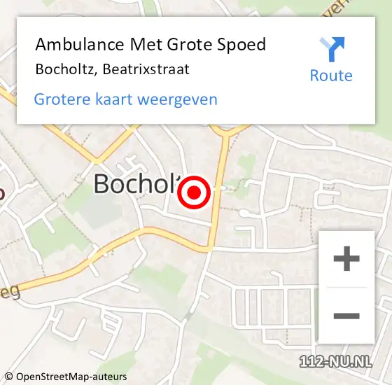 Locatie op kaart van de 112 melding: Ambulance Met Grote Spoed Naar Bocholtz, Beatrixstraat op 18 januari 2015 15:13