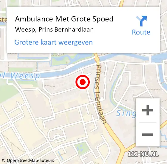 Locatie op kaart van de 112 melding: Ambulance Met Grote Spoed Naar Weesp, Prins Bernhardlaan op 18 januari 2015 15:23