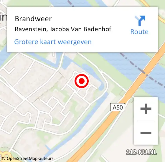 Locatie op kaart van de 112 melding: Brandweer Ravenstein, Jacoba Van Badenhof op 18 januari 2015 18:38