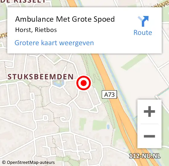 Locatie op kaart van de 112 melding: Ambulance Met Grote Spoed Naar Horst, Rietbos op 18 januari 2015 18:39