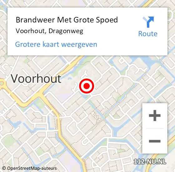 Locatie op kaart van de 112 melding: Brandweer Met Grote Spoed Naar Voorhout, Dragonweg op 18 januari 2015 19:05