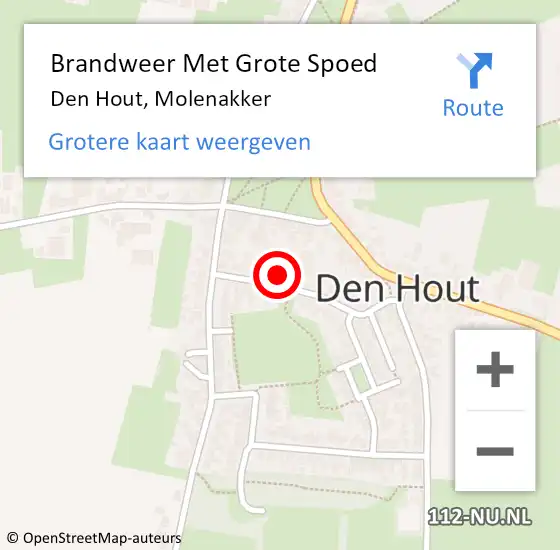 Locatie op kaart van de 112 melding: Brandweer Met Grote Spoed Naar Den Hout, Molenakker op 18 januari 2015 20:27