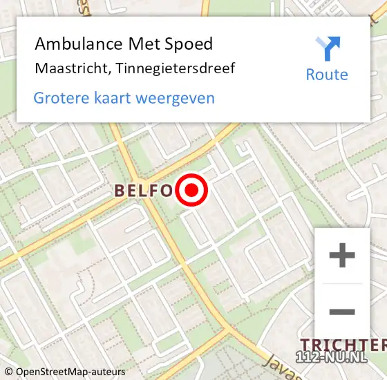 Locatie op kaart van de 112 melding: Ambulance Met Spoed Naar Maastricht, Tinnegietersdreef op 18 januari 2015 20:44