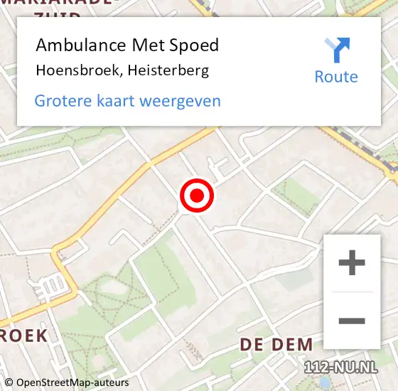 Locatie op kaart van de 112 melding: Ambulance Met Spoed Naar Hoensbroek, Heisterberg op 18 januari 2015 22:01