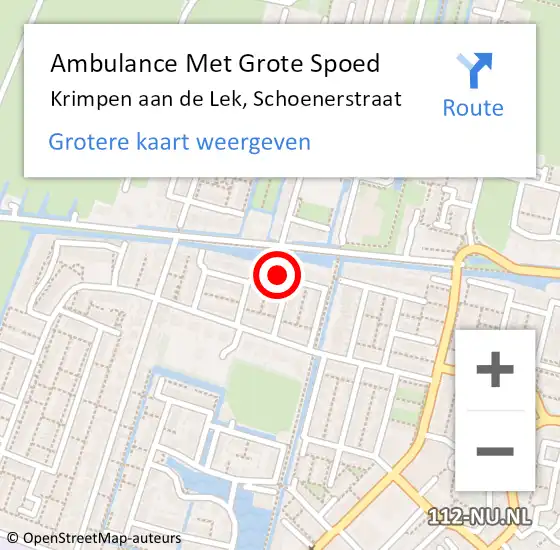Locatie op kaart van de 112 melding: Ambulance Met Grote Spoed Naar Krimpen aan de Lek, Schoenerstraat op 18 januari 2015 22:52