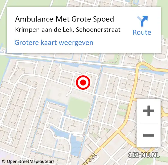 Locatie op kaart van de 112 melding: Ambulance Met Grote Spoed Naar Krimpen aan de Lek, Schoenerstraat op 18 januari 2015 22:55