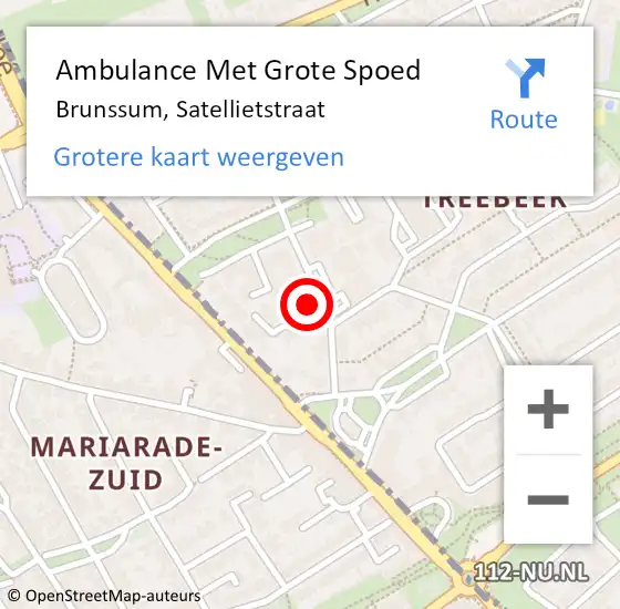 Locatie op kaart van de 112 melding: Ambulance Met Grote Spoed Naar Brunssum, Satellietstraat op 18 januari 2015 23:12