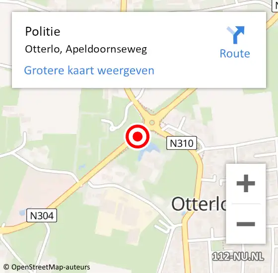 Locatie op kaart van de 112 melding: Politie Otterlo, Apeldoornseweg op 19 januari 2015 01:30