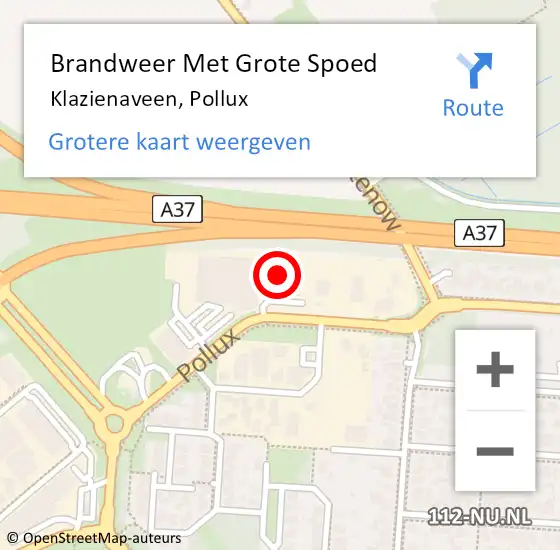 Locatie op kaart van de 112 melding: Brandweer Met Grote Spoed Naar Klazienaveen, Pollux op 19 januari 2015 03:09