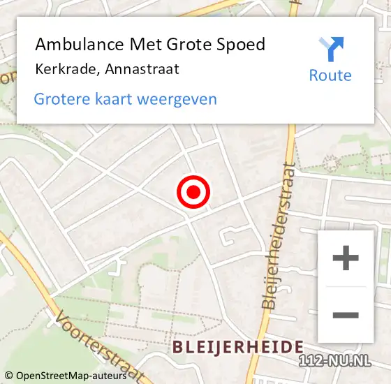 Locatie op kaart van de 112 melding: Ambulance Met Grote Spoed Naar Kerkrade, Annastraat op 19 januari 2015 03:49