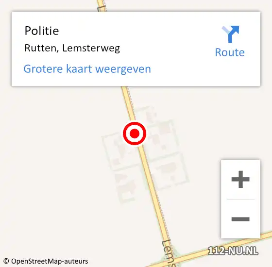 Locatie op kaart van de 112 melding: Politie Rutten, Lemsterweg op 19 januari 2015 05:42