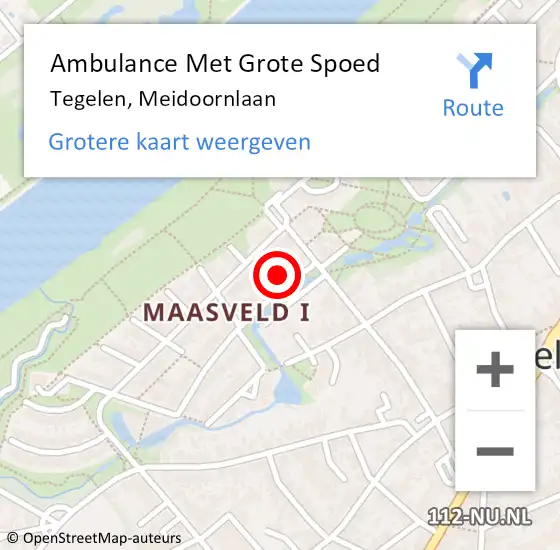 Locatie op kaart van de 112 melding: Ambulance Met Grote Spoed Naar Tegelen, Meidoornlaan op 19 januari 2015 07:31