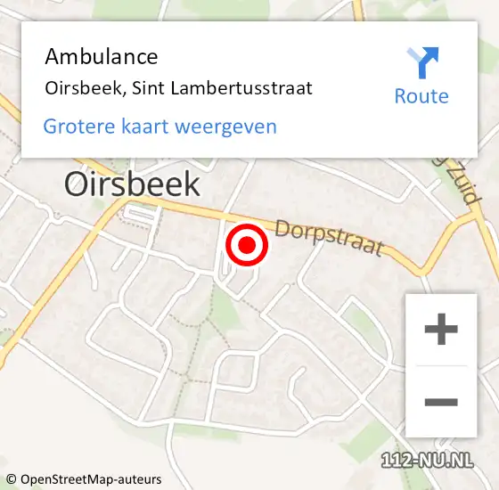 Locatie op kaart van de 112 melding: Ambulance Oirsbeek, Sint Lambertusstraat op 19 januari 2015 08:38