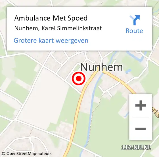 Locatie op kaart van de 112 melding: Ambulance Met Spoed Naar Nunhem, Karel Simmelinkstraat op 19 januari 2015 08:57