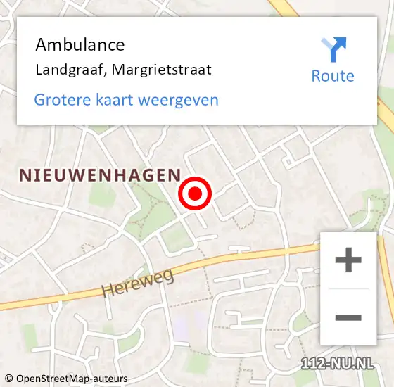 Locatie op kaart van de 112 melding: Ambulance Landgraaf, Margrietstraat op 19 januari 2015 09:05