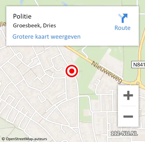 Locatie op kaart van de 112 melding: Politie Groesbeek, Dries op 19 januari 2015 09:24