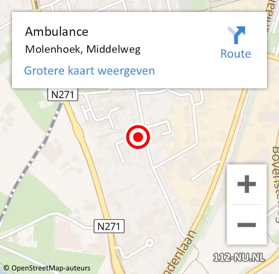 Locatie op kaart van de 112 melding: Ambulance Molenhoek, Middelweg op 19 januari 2015 09:39