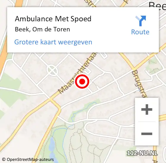 Locatie op kaart van de 112 melding: Ambulance Met Spoed Naar Beek, Om de Toren op 19 januari 2015 10:13