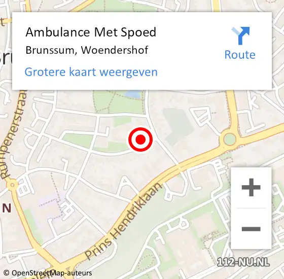 Locatie op kaart van de 112 melding: Ambulance Met Spoed Naar Brunssum, Woendershof op 19 januari 2015 11:04