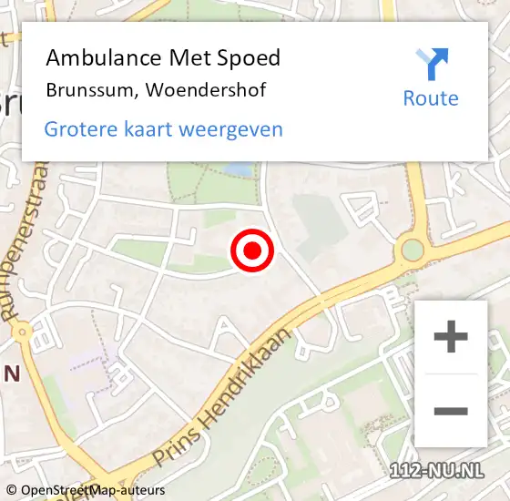 Locatie op kaart van de 112 melding: Ambulance Met Spoed Naar Brunssum, Woendershof op 19 januari 2015 11:06