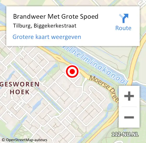 Locatie op kaart van de 112 melding: Brandweer Met Grote Spoed Naar Tilburg, Biggekerkestraat op 19 januari 2015 12:17