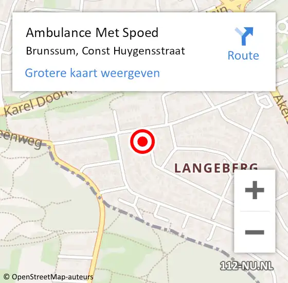 Locatie op kaart van de 112 melding: Ambulance Met Spoed Naar Brunssum, Const Huygensstraat op 19 januari 2015 12:31