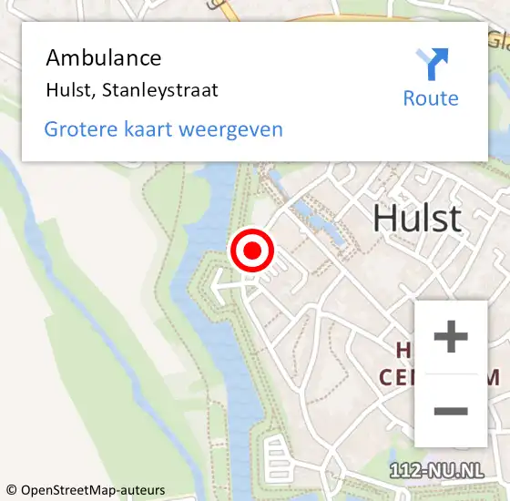 Locatie op kaart van de 112 melding: Ambulance Hulst, Stanleystraat op 19 januari 2015 12:40