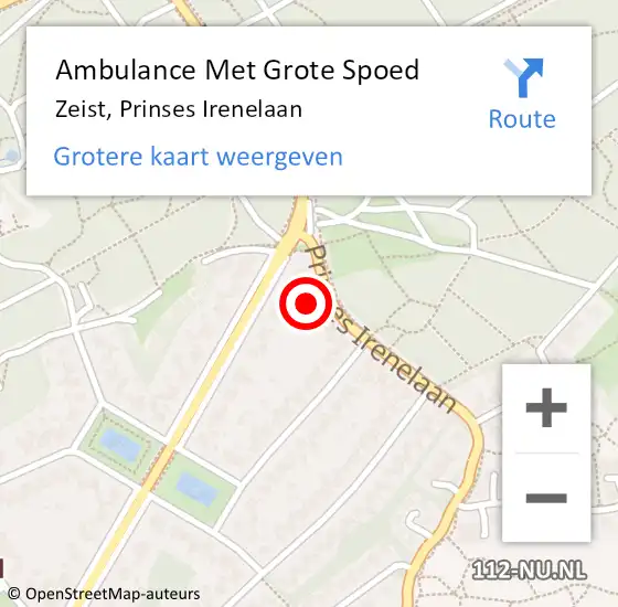 Locatie op kaart van de 112 melding: Ambulance Met Grote Spoed Naar Zeist, Prinses Irenelaan op 19 januari 2015 13:09