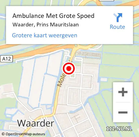 Locatie op kaart van de 112 melding: Ambulance Met Grote Spoed Naar Waarder, Prins Mauritslaan op 19 januari 2015 16:33