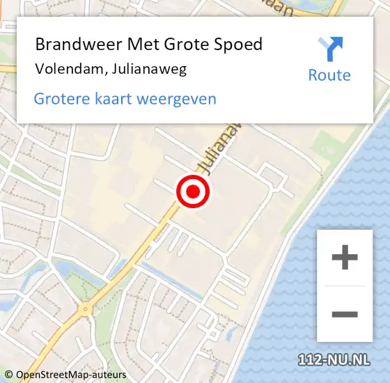 Locatie op kaart van de 112 melding: Brandweer Met Grote Spoed Naar Volendam, Julianaweg op 19 januari 2015 16:57