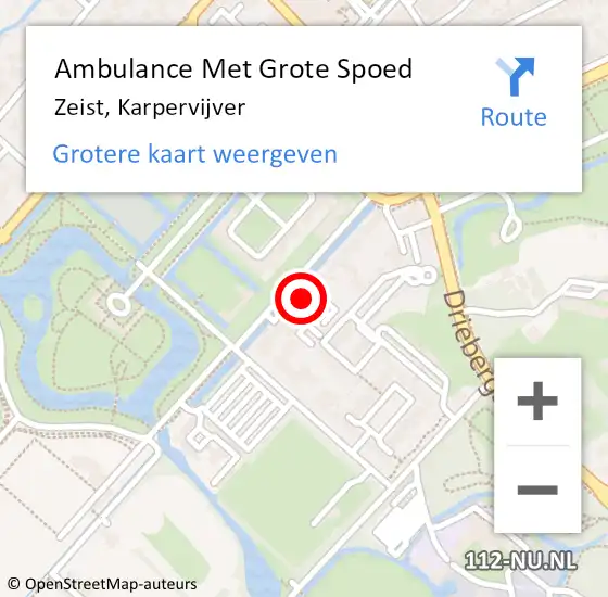 Locatie op kaart van de 112 melding: Ambulance Met Grote Spoed Naar Zeist, Karpervijver op 19 januari 2015 17:08
