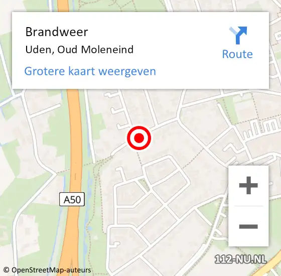 Locatie op kaart van de 112 melding: Brandweer Uden, Oud Moleneind op 28 oktober 2013 09:12