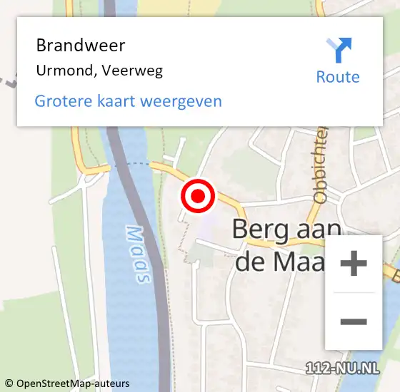 Locatie op kaart van de 112 melding: Brandweer Urmond, Veerweg op 19 januari 2015 17:33