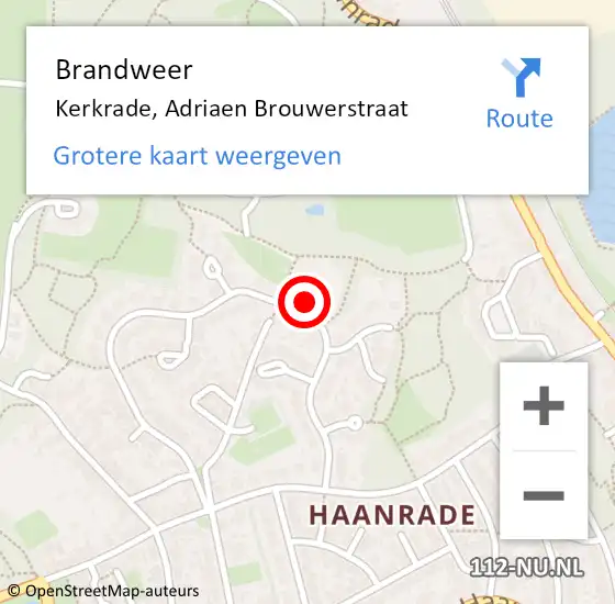 Locatie op kaart van de 112 melding: Brandweer Kerkrade, Adriaen Brouwerstraat op 28 oktober 2013 09:19