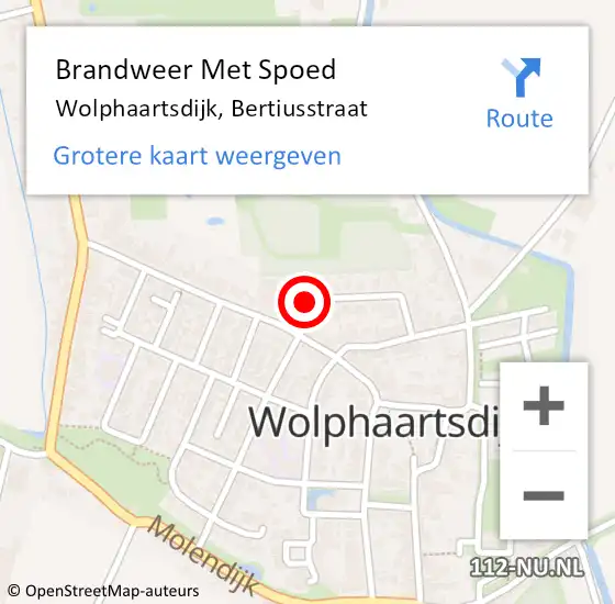 Locatie op kaart van de 112 melding: Brandweer Met Spoed Naar Wolphaartsdijk, Bertiusstraat op 19 januari 2015 19:22