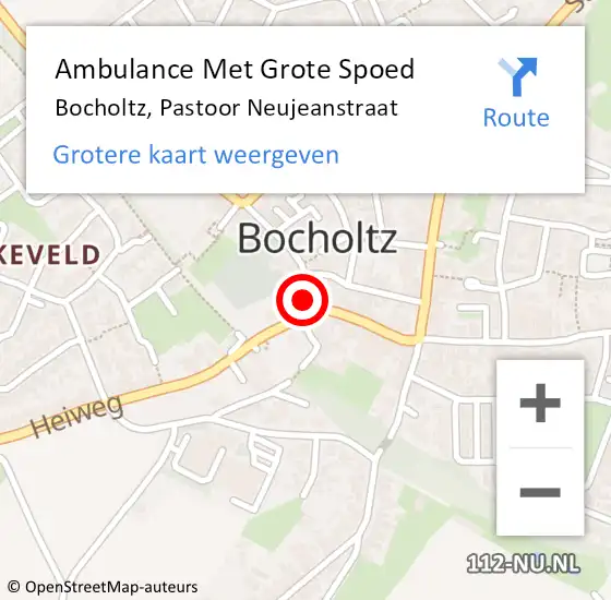 Locatie op kaart van de 112 melding: Ambulance Met Grote Spoed Naar Bocholtz, Pastoor Neujeanstraat op 19 januari 2015 20:13