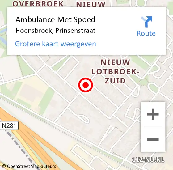 Locatie op kaart van de 112 melding: Ambulance Met Spoed Naar Hoensbroek, Prinsenstraat op 19 januari 2015 21:40