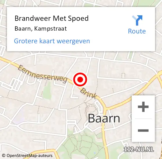 Locatie op kaart van de 112 melding: Brandweer Met Spoed Naar Baarn, Kampstraat op 28 oktober 2013 09:28