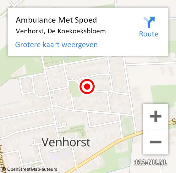 Locatie op kaart van de 112 melding: Ambulance Met Spoed Naar Venhorst, De Koekoeksbloem op 19 januari 2015 22:13