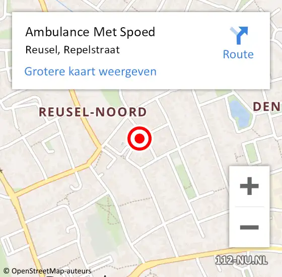 Locatie op kaart van de 112 melding: Ambulance Met Spoed Naar Reusel, Repelstraat op 19 januari 2015 22:13