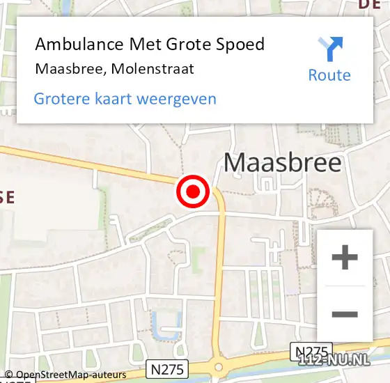 Locatie op kaart van de 112 melding: Ambulance Met Grote Spoed Naar Maasbree, Molenstraat op 19 januari 2015 22:21