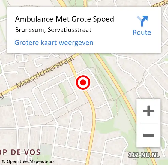 Locatie op kaart van de 112 melding: Ambulance Met Grote Spoed Naar Brunssum, Servatiusstraat op 20 januari 2015 02:43